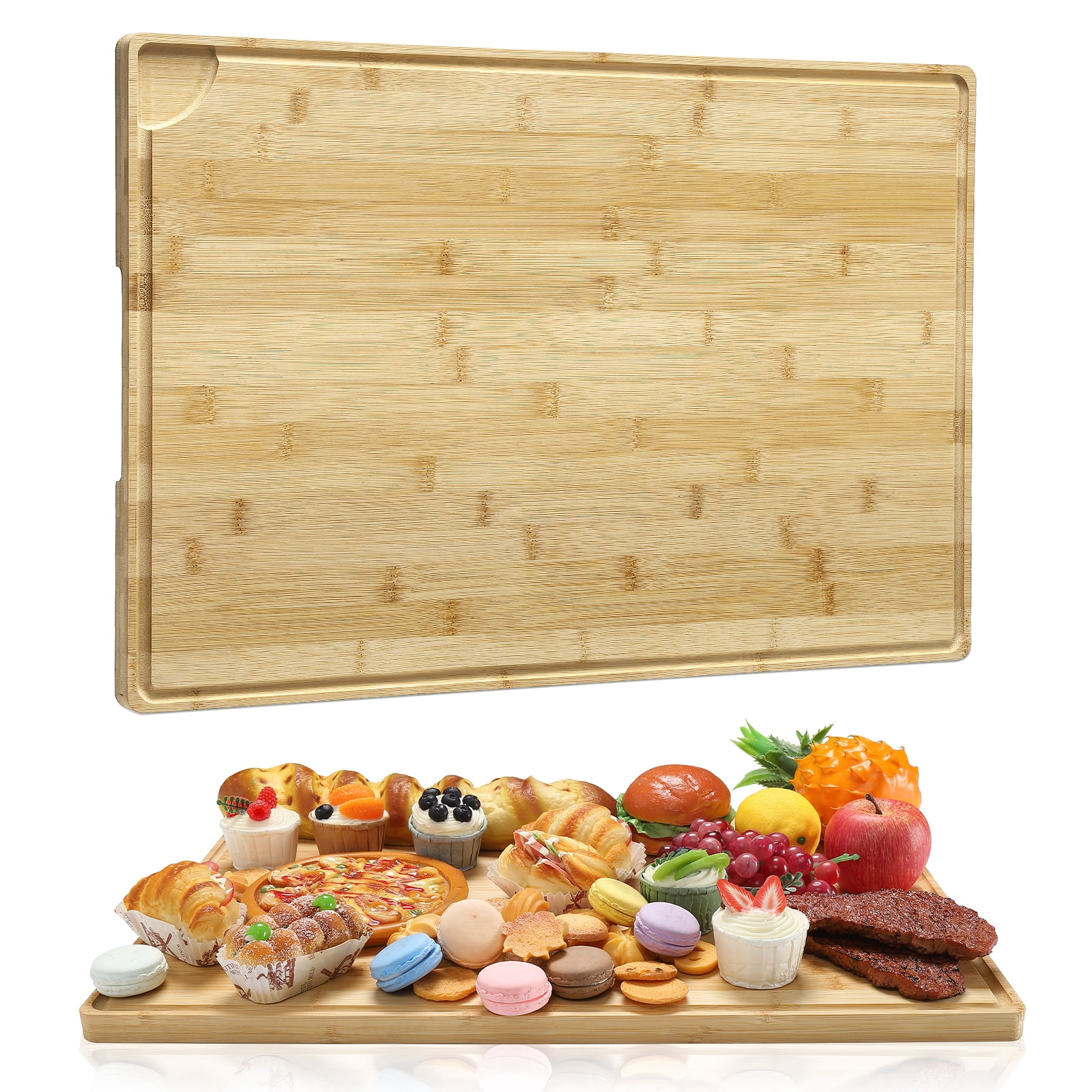 Bamboo Cutting Board, 0.8" Thick, Eco-Friendly Butcher Block with Deep Juice Groove & Handles, for Meat, Cheese, Vegetables, Fruits & Bread, 24*16 in
