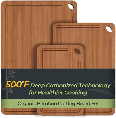 Bamboo Cutting Board, Durable Wood Cutting Boards for Kitchen with Deep Juice Grooves & Built-in Handles, Ideal Charcuterie & Chopping for Meat, Vegetables and Fruits Ideal Kitchen Gifts