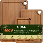 Bamboo Cutting Board for Kitchen   3-Piece Wooden Boards with Juice Grooves, Side Handles, Non-Slip Mats   Perfect for Meat, Veggies, Fruit   Ideal Kitchen Gift