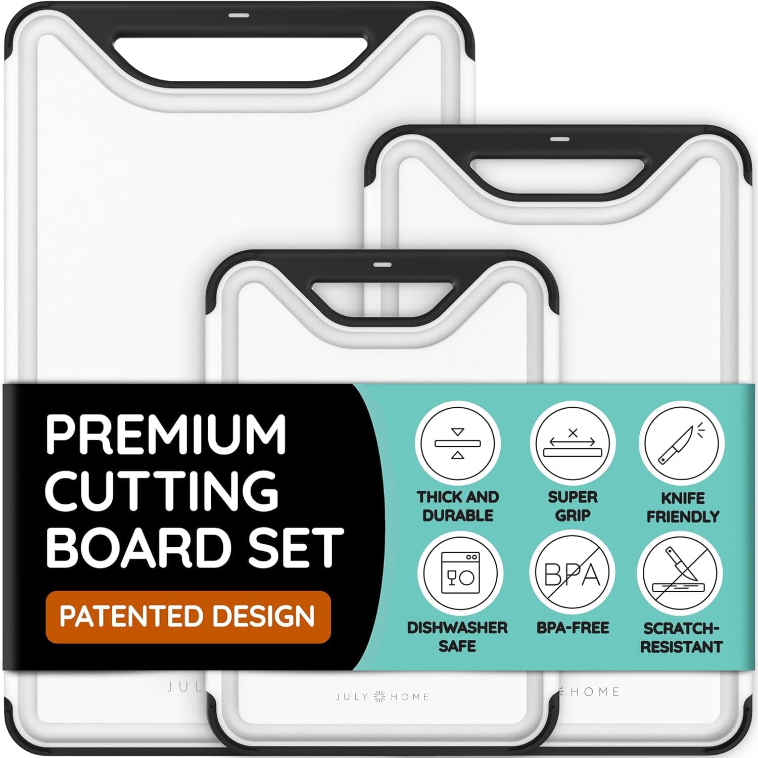 Premium Bamboo Cutting Board Set with Juice Grooves
