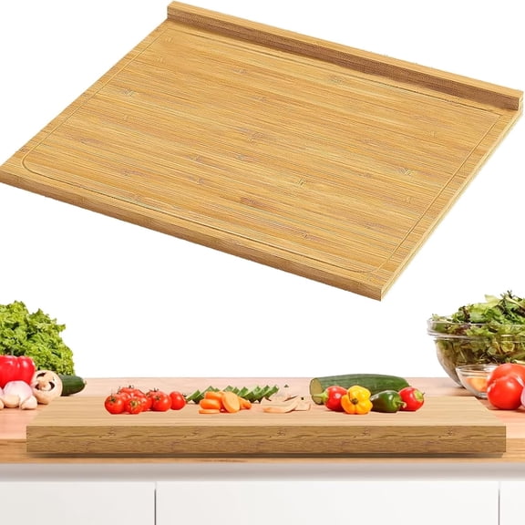 Bamboo Cutting Board with Lip, 17.3"x13.4" Bamboo Wood Over the Counter Sink Cutting Board Kitchen Serving Board with Counter Edge,Perfect for Vegetables, Fruits, Meats, Cheeses