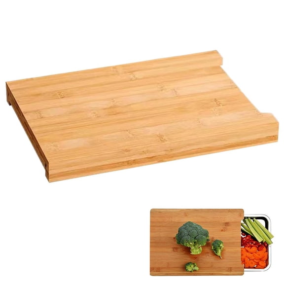 Bamboo Cutting Board with Lip, Bamboo Wood Over the Counter Sink Cutting Boards Kitchen Serving Board with Counter Edge,Perfect for Vegetables, Fruits, Meats, Cheeses
