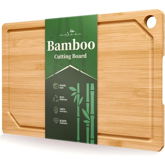 Bamboo Cutting Board - Multi-Sizes Wooden Cutting Boards for Kitchen, Convenient Kitchen Essentials with Deep Juice Grooves Cutting Board for Chopping & Serving, Large, Natural