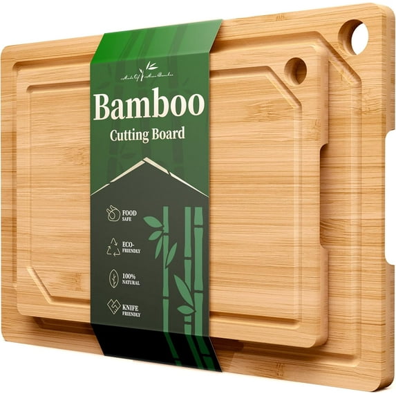 Bamboo Cutting Board - Multi-Sizes Wooden Cutting Boards for Kitchen, Convenient Kitchen Essentials with Deep Juice Grooves, Natural Cutting Board for Chopping & Serving, 15.0" x 10.0"