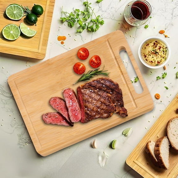Bamboo Cutting Board, Reversible Chopping Block for Kitchen, HeavDutWood Kitchen Board with Natural Antibacterial Surface for Meat Vegetables Fruit Prep and Serving