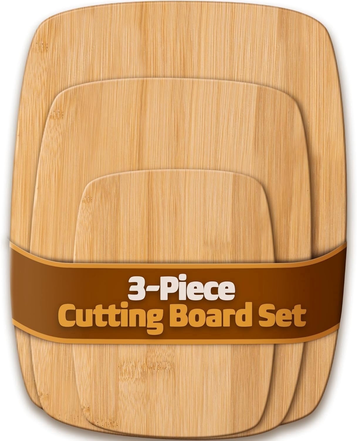 Bamboo Cutting Board Set - 3 Piece Reversible Wood Cutting Boards for Kitchen, Meal Prep & Serving, Chopping Meat, Vegetables, Fruit, Cheese, Charcuterie - Assorted Sizes