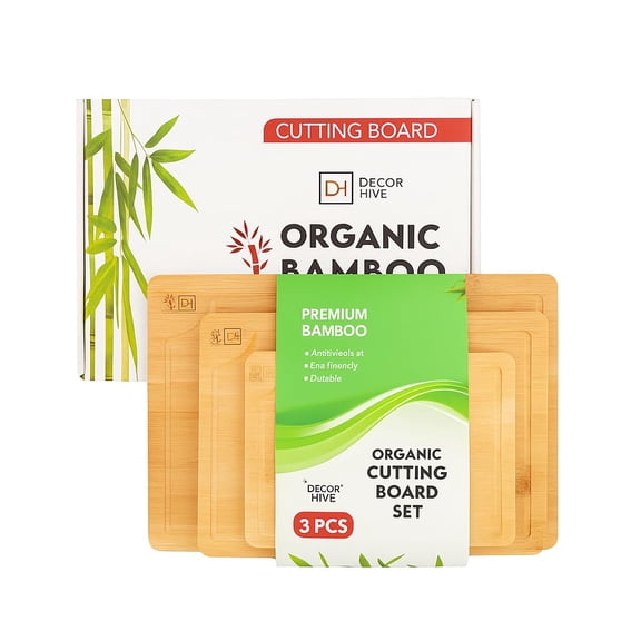 Bamboo Cutting Board Set of 3 Small & Large Cutting Boards for Kitchen, Non Slip Wood Cutting Board with Handle, Thick Butcher Block Style for Charcuterie, Cheese & Meat