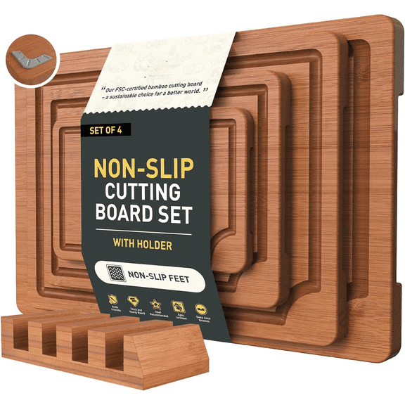Bamboo Cutting Board Set Non Slip Feet with Holder Over Sink Father Day Dad Parents Papa Stepdad Pappy Poppy Pawpaw Who Want Nothing Everything Future Groom Bride Christmas Happy Birthday Gifts Ideal