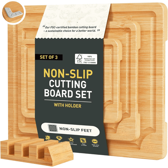Bamboo Cutting Board Set Non Slip Feet with Holder Over Sink Kitchen Gadgets Seller 2025 First Apartment Must Haves Things Stuff Accessories House Warming Decor Housewarming Hostess Host Gifts
