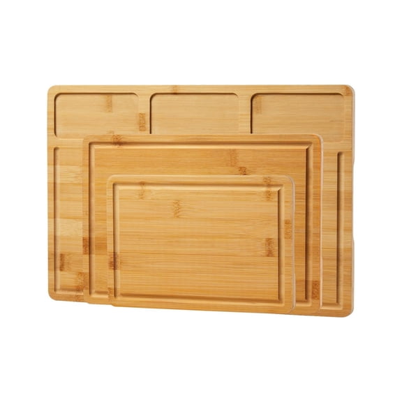 Bamboo Cutting Board Set with Prep Slots - 3 Sizes Cutting Boards for Kitchen with Juice Groove, for Chopping Meat, Vegetables, Fruits, Cheese