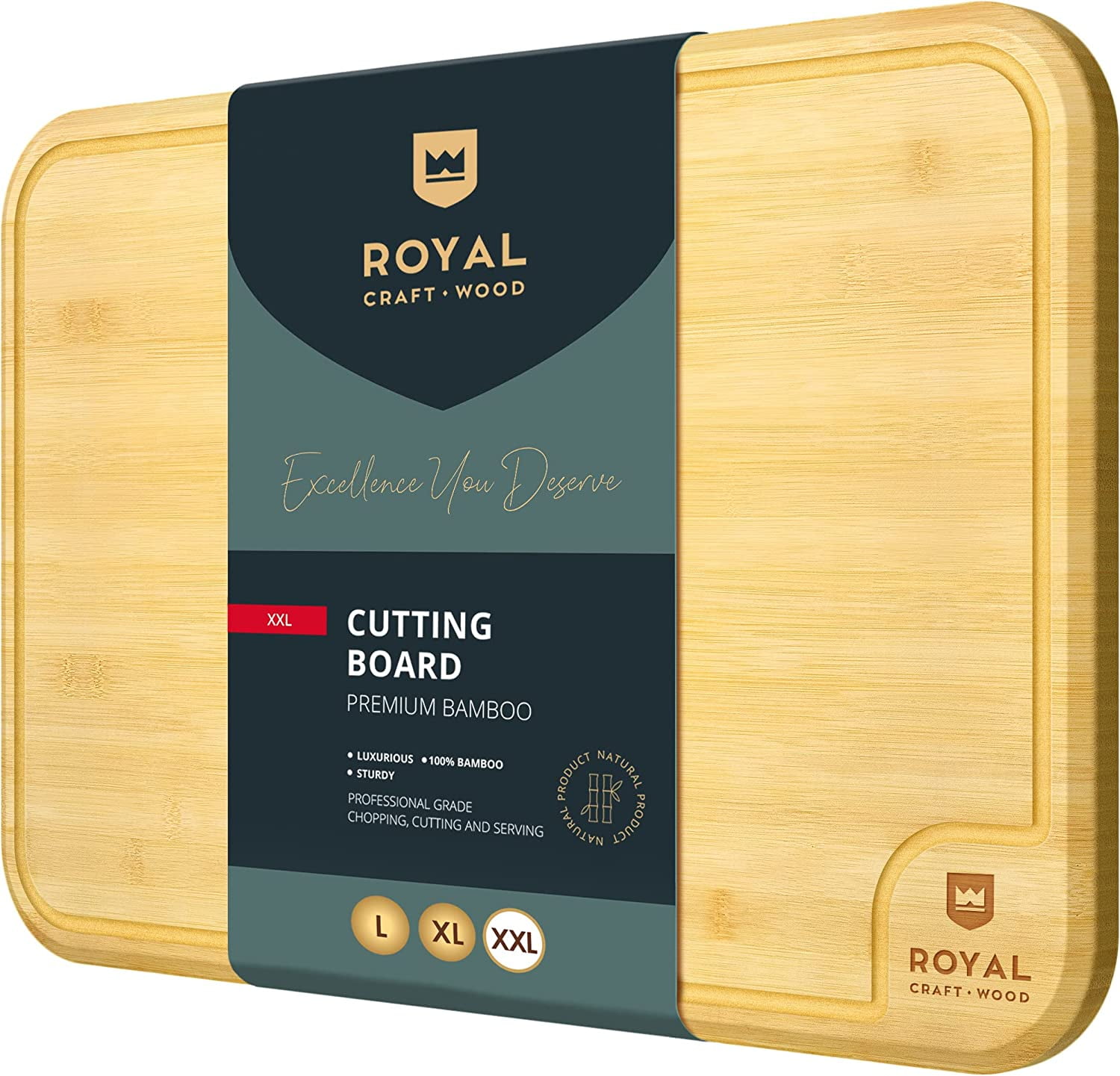 EXTRA LARGE Organic Bamboo Cutting Board with Juice Groove