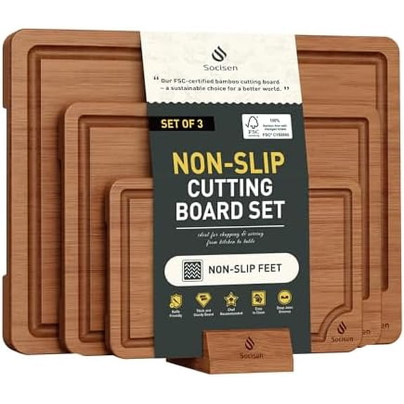 Bamboo Cutting Board Wooden Cutting Boards for Kitchen Non Slip Chopping board with Deep Juice Grooves 03$$Home Decor, Kitchen, & Other