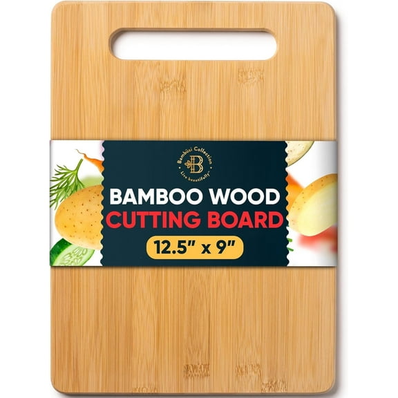 BAMBUSI Bamboo Cutting Board, 12.5 x 9 in Kitchen Chopping Board with Carry Handle