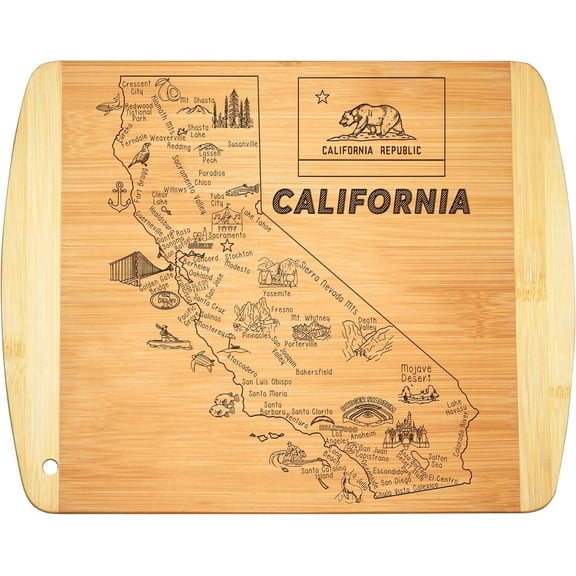 Bamboo Cutting Board with California State Design, Engraved Wooden Board