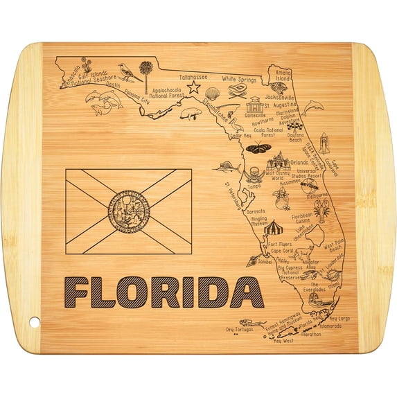 Bamboo Cutting Board with Florida State Design, Engraved Wooden Board