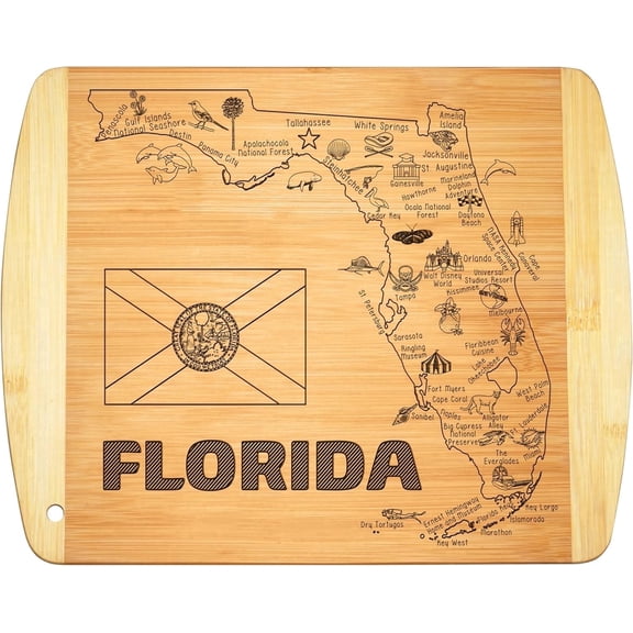 Bambusi Bamboo Cutting Board with Florida State Design, Engraved Chopping Board for Kitchen Food Prep and Serving