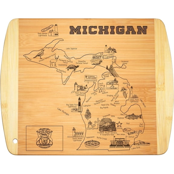 Bamboo Cutting Board with Michigan State Design, Engraved Wooden Board