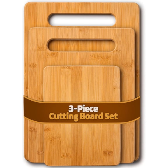 Bamboo Cutting Boards for Kitchen [Set of 3] Wood Board Chopping Meat, Vegetables, Fruits, Cheese, Knife Friendly Serving Tray with Handles, 3 Piece Large, Medium, Small Size Food Prep