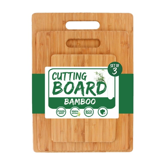 Bamboo Cutting Boards for Kitchen Set of 3, Wood Cutting Board for Chopping Meat, Vegetables, Fruits, Cheese, Knife Friendly Serving Tray with Handles