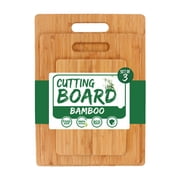 Bamboo Cutting Boards for Kitchen Set of 3, Wood Cutting Board for Chopping Meat, Vegetables, Fruits, Cheese, Knife Friendly Serving Tray with Handles