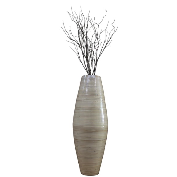 Bamboo Cylinder Floor Vase - Handcrafted Tall Decorative Vase - Ideal for Dining Room, Living Room, 37 Inch Natural
