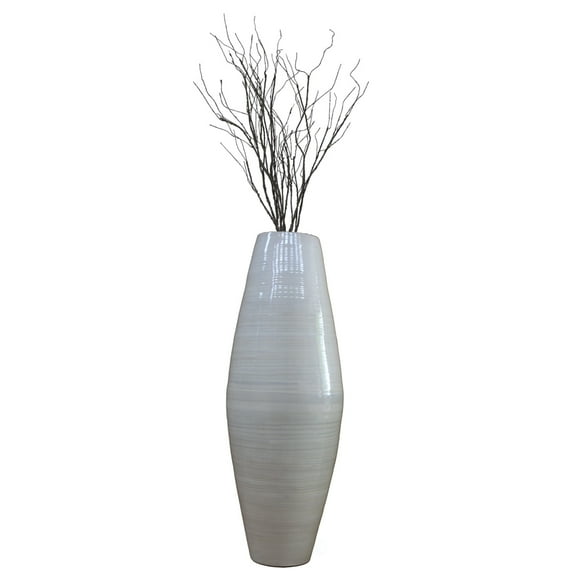 Bamboo Cylinder Floor Vase - Handcrafted Tall Decorative Vase - Ideal for Dining Room, Living Room, 37 Inch White