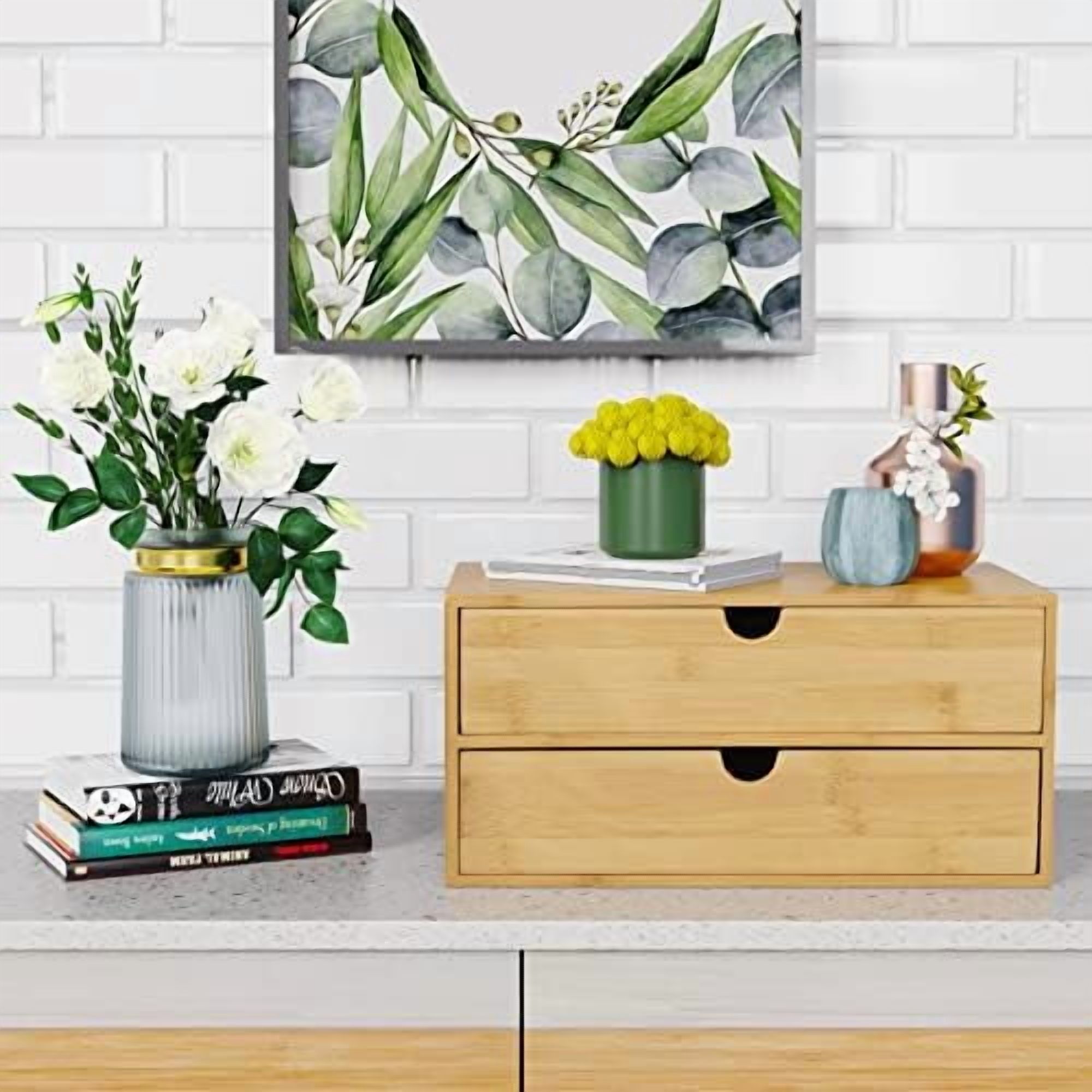 Bamboo Desk Drawer Organizer, 2 Drawer Desktop Organizer with Drawers ...
