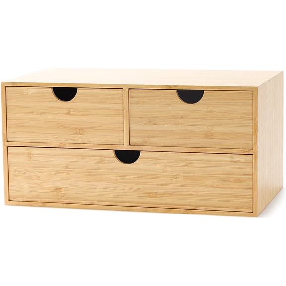 Bamboo Desk Drawer Organizer, 2 Drawer Desktop Organizer with Drawers Tabletop Storage Organization Box for Office Home Toiletries Supplies Vanity, No Assembly Required