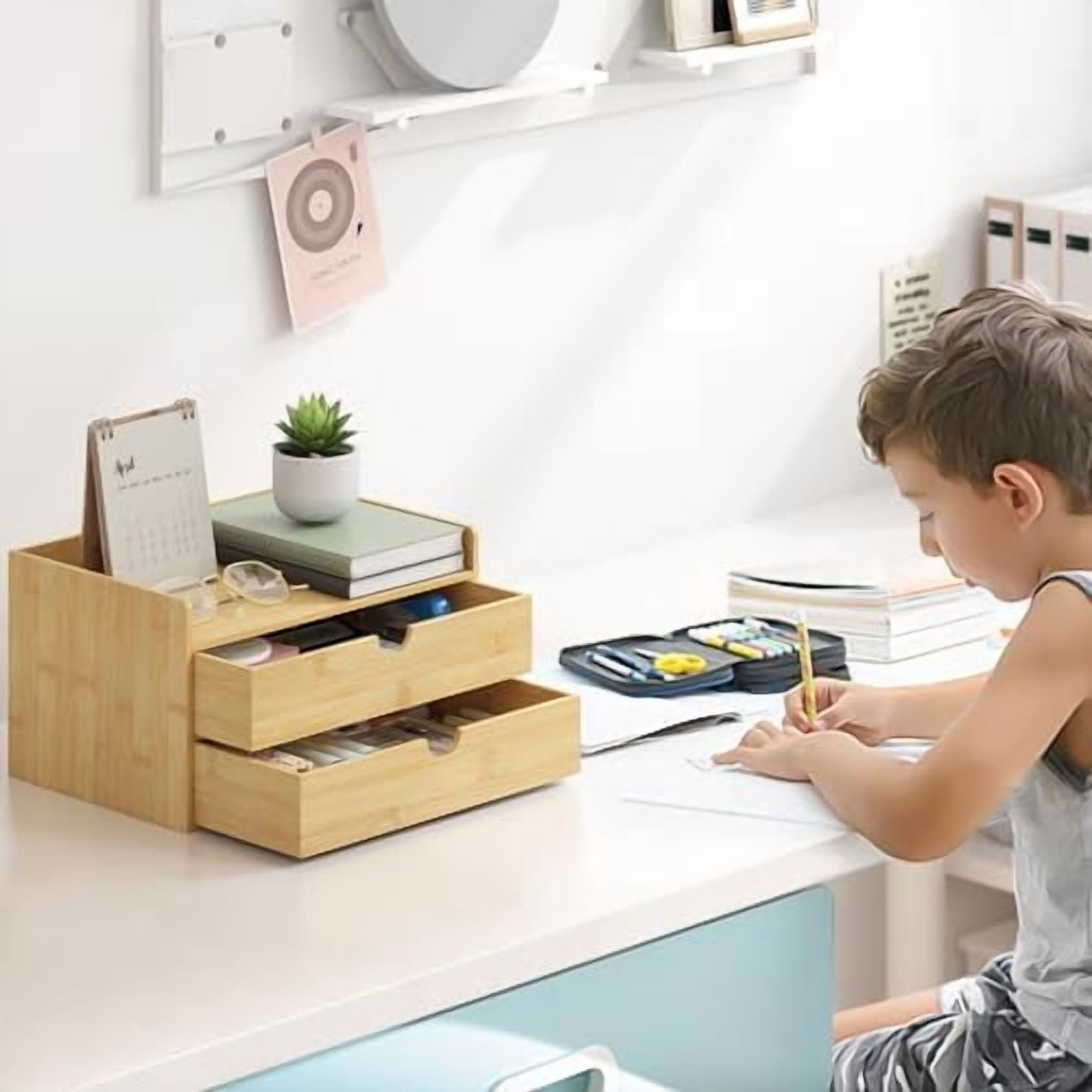 Bamboo Desk Drawer Organizer, 2 Drawer Desktop Organizer with Drawers ...