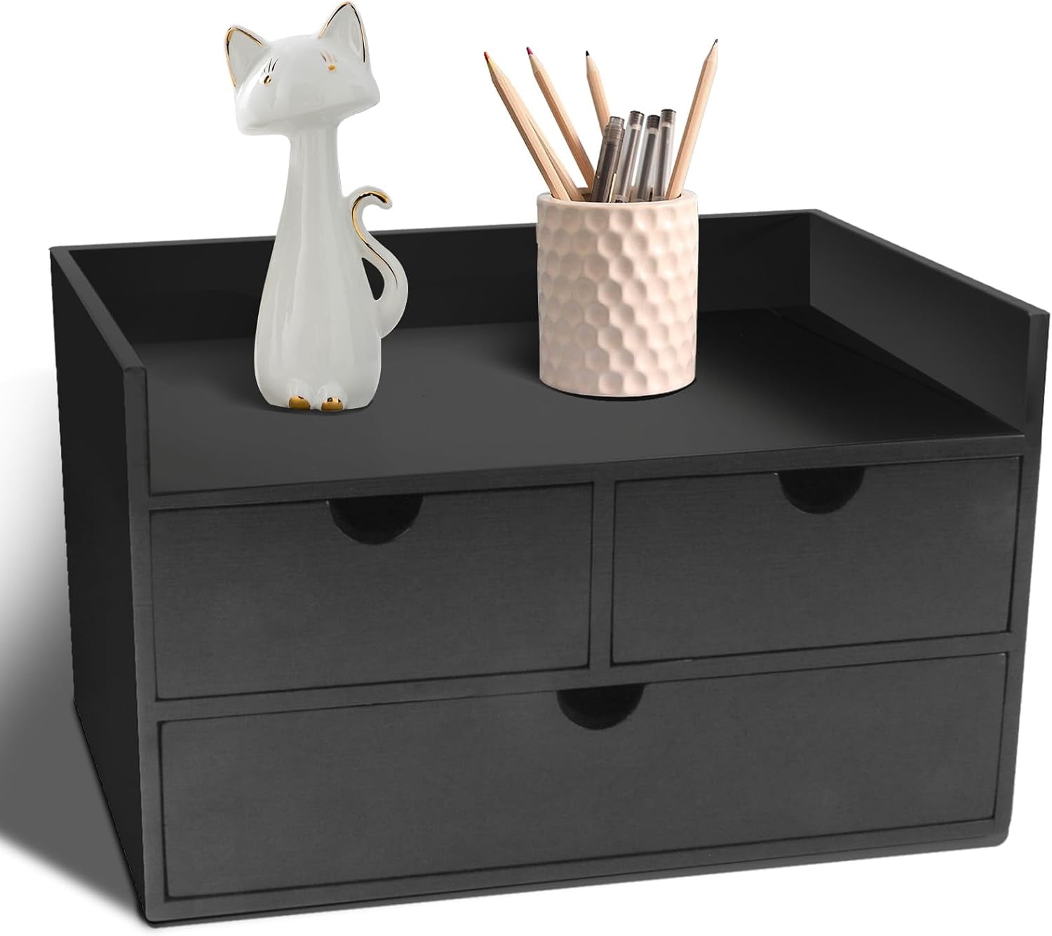 Bamboo Desk Organizer 3 Drawer with Shelf, Countertop Organizer with ...
