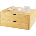 thumbnail image 1 of Bamboo Desk Organizer with Drawers, Countertop Organizer with Drawers Makeup Storage Drawer 2 Drawers Tabletop Storage Organization Box Home Office Workspace Bathroom Toiletries Supplies, 1 of 14