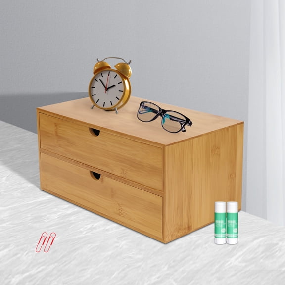 Bamboo Desk Organizer Drawers Tabletop Storage Box for Office Table Organization