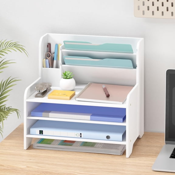 Bamboo Desk Organizer Mail Holder Countertop Letter Tray File Organizer for Desk Letter Sorter Paper File Storage for School Home Office Supplies