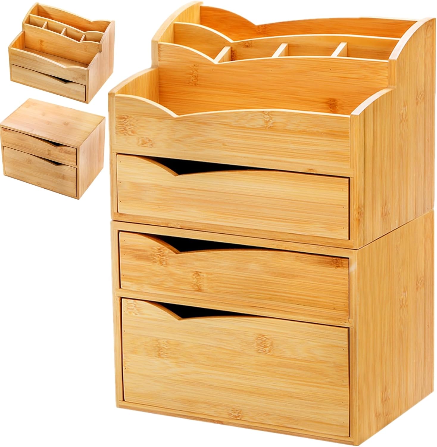 Bamboo Desk Organizer, Stackable Desktop Organizers with 3 Drawers ...