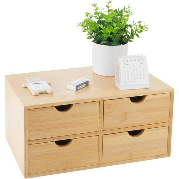 Bamboo Desk Organizer With Drawers Countertop Drawers 4 Drawers Counter Storage Box Corner Desk Organizer for Home Office No Assembly Required