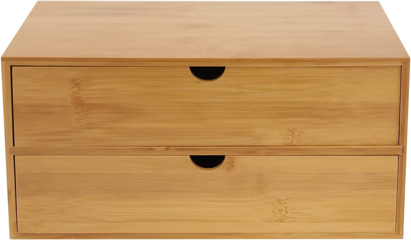Bamboo Desk Organizer with 2 Drawers, Countertop Organizer with Drawers ...