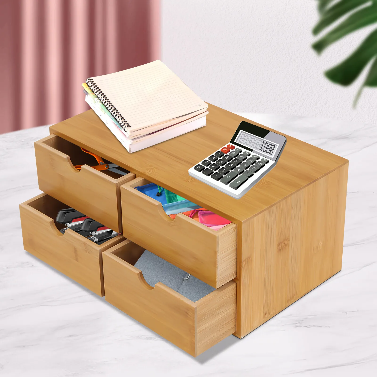 Bamboo Desk Organizer with 4 Drawers Home Office Organizers Tabletop ...