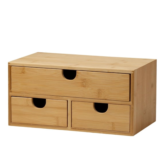 Bamboo Desk Organizer with Drawers: Desktop Storage Container with Shelf - Tabletop Storage Organization Box for Office Home Toiletries Supplies
