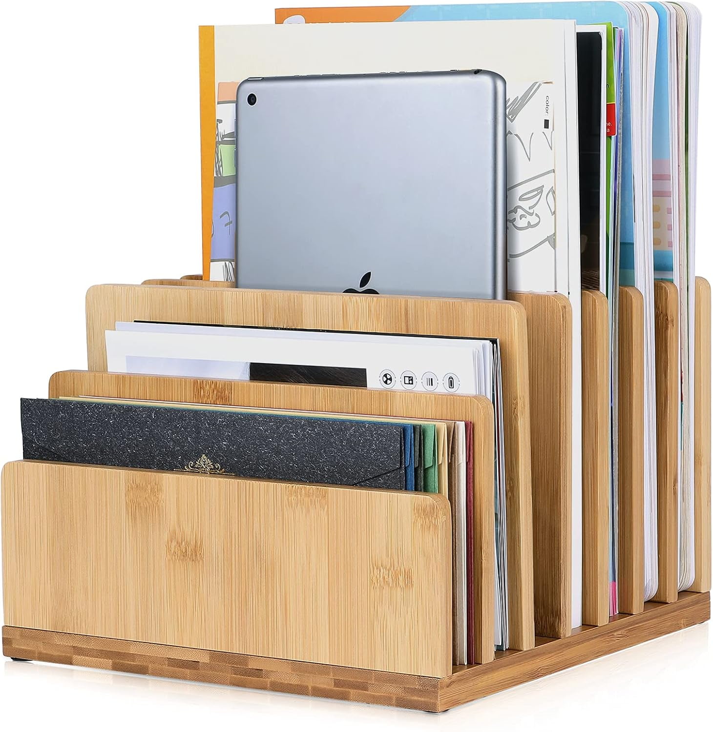 Homava Desktop Bookshelf,Plastic Storage Organizer Book Rack Magazine Cds Bookshelves,Desk Top Small Book Rack For Home Office Study-White | 36 X 20 X