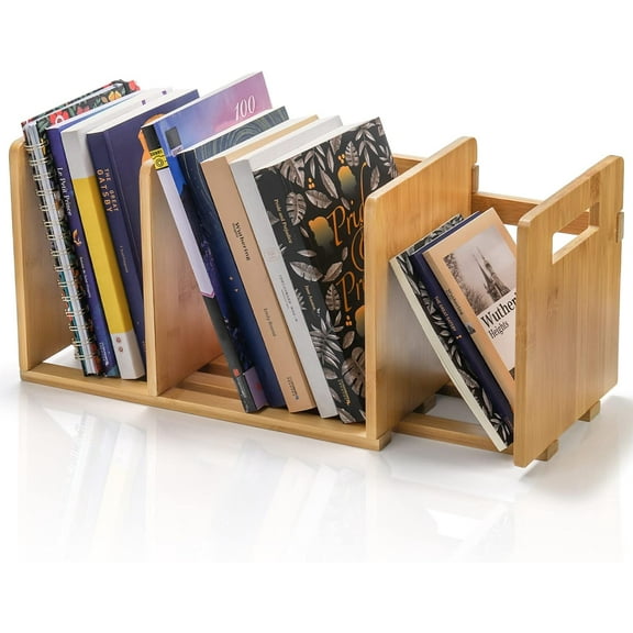 Bamboo Desktop Bookshelf, Expandable Desktop Organizer, Small Display Shelf Book Rack for Office Supplies, Home Tabletop
