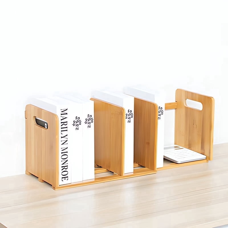 Expandable Bamboo Desktop Bookshelf, Small Wood Display Shelf & Desk ...