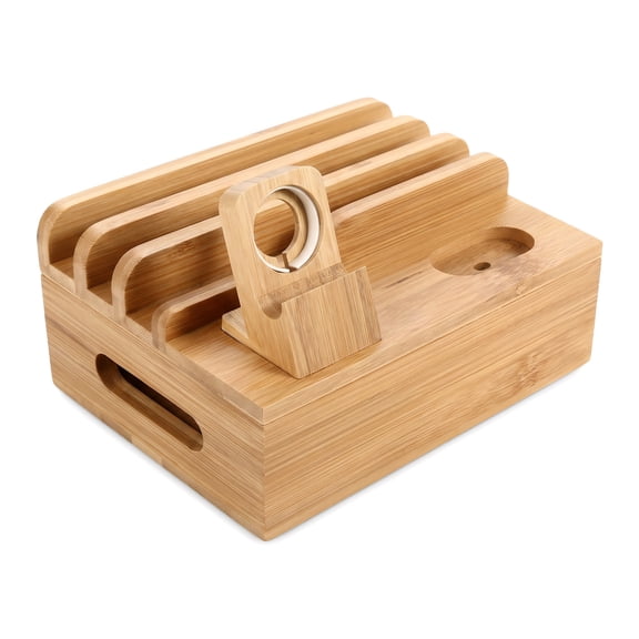 Bamboo Desktop Charging Organizer, Multi Device Docking Stand for Phones