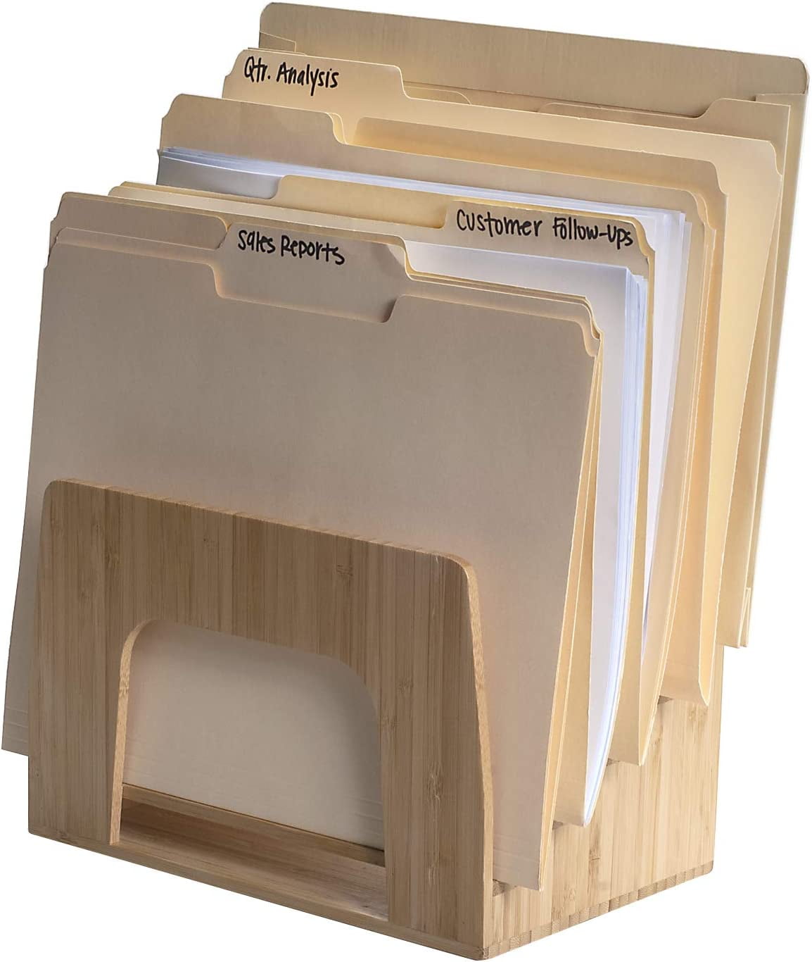 Bamboo Desktop Inclined File Folder Organizer and Paper Tray, Upright ...