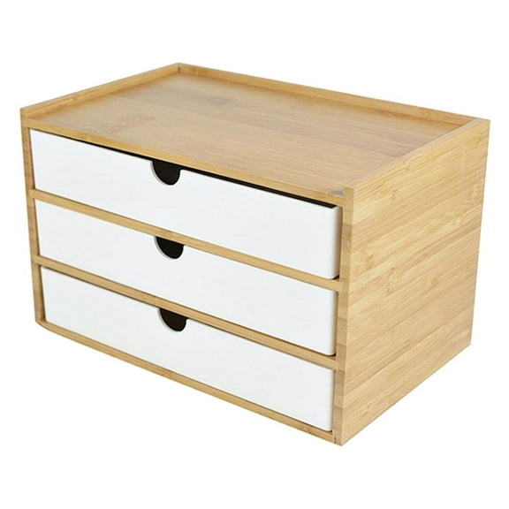 Bamboo Desktop Storage Drawer Scissors Supplies Premium for Study Bathroom , white three layer