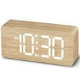 thumbnail image 1 of Bamboo Digital Alarm Clock with Large Numbers, Dimmable LED Display Dual Alarm for Bedside Desk, USB Charging Port, Wooden, 1 of 6