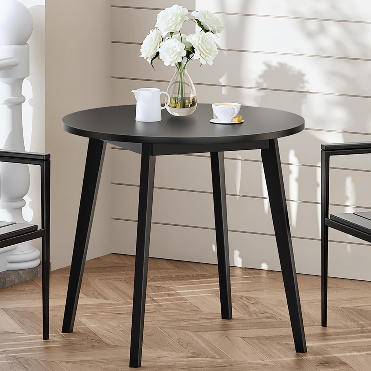 Kitchen Table Small Spacw Bamboo Dining Table, Round Dining Table for 2, 27.5