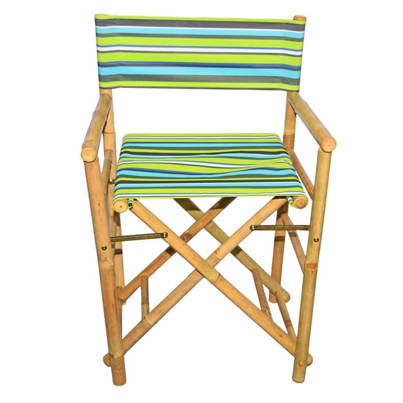 Bamboo54 Handmade Set of 2 Bamboo Director's Chairs with striped Canvas (Vietnam) Green