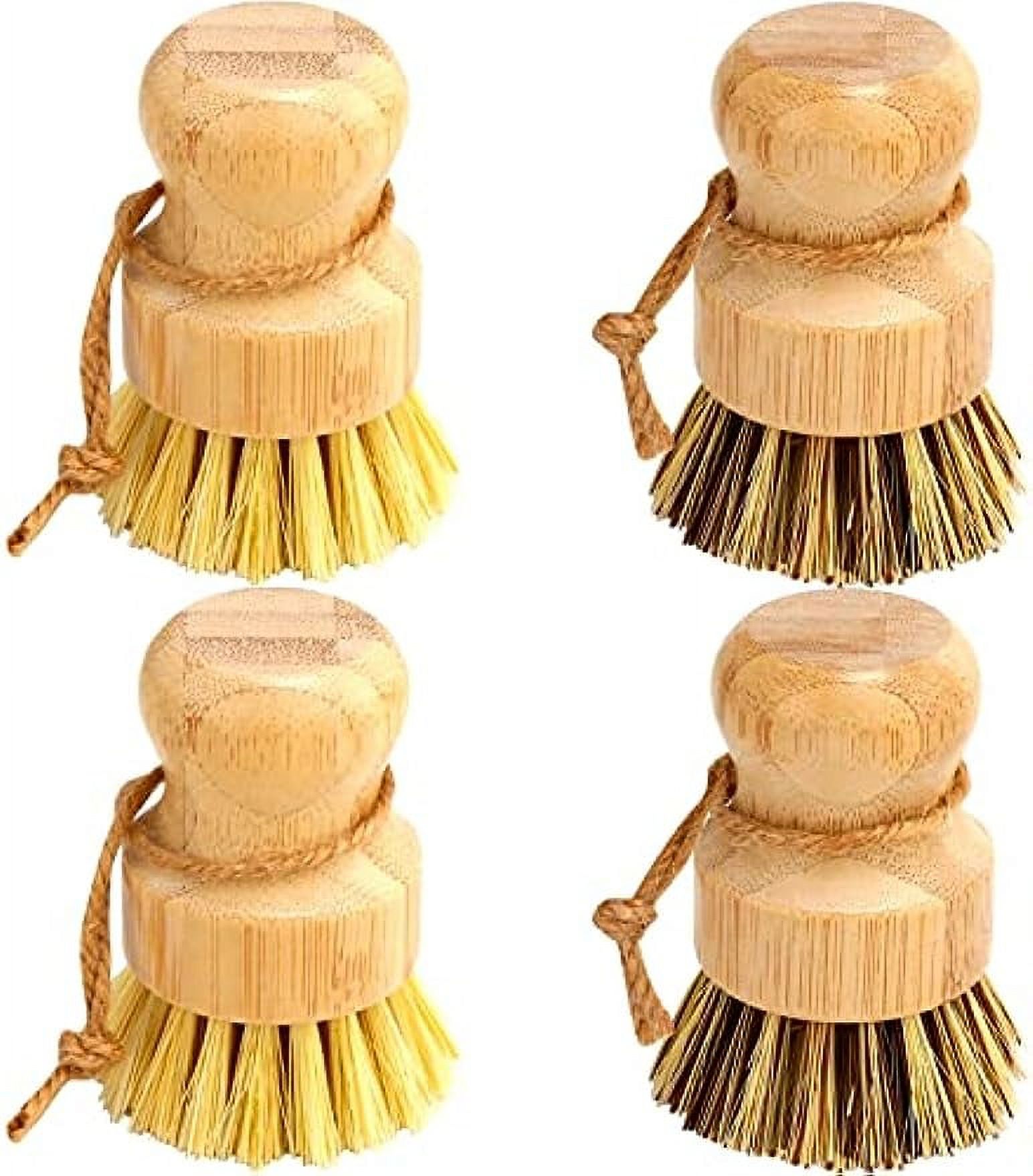 Bamboo Dish Brush Set, 4 Pack Palm Wood Dish Brushes, Bubble Dish