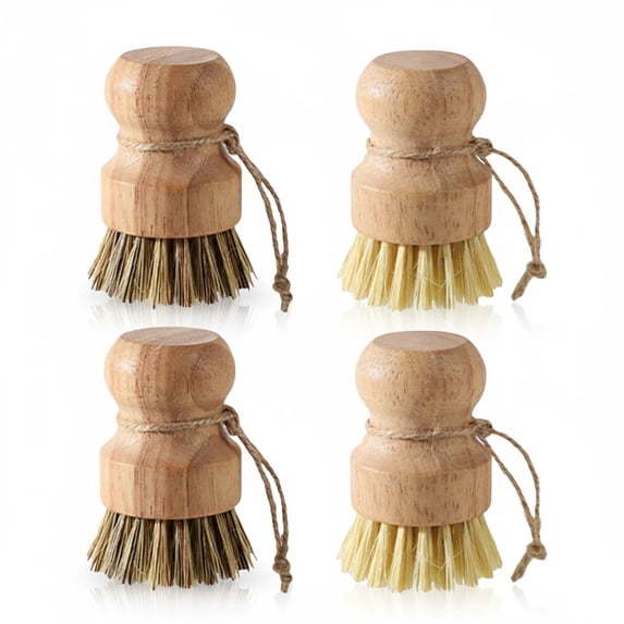 Bamboo Dish Brush Set, Plastic-Free ( Medium Sisal, Firm Coconut Coir), Dish Scrubber & Vegetable Brush for Cast Iron, Nonstick