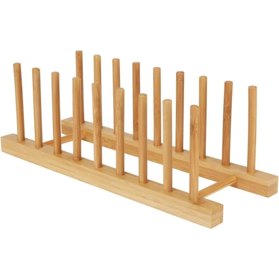 Bamboo Dish Drying Rack Kitchen Cabinet Organizer, Plate Pot Lid Organizer, Wooden Drying Rack Stand Drainer for Dish, Pots, Lids, Bowls, Cups, and Cutting Boards and Books (1PCS)